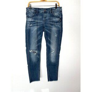 Silver Jeans Super Stretch Boyfriend Distressed Mid-Rise Cropped Jeans W29/L25